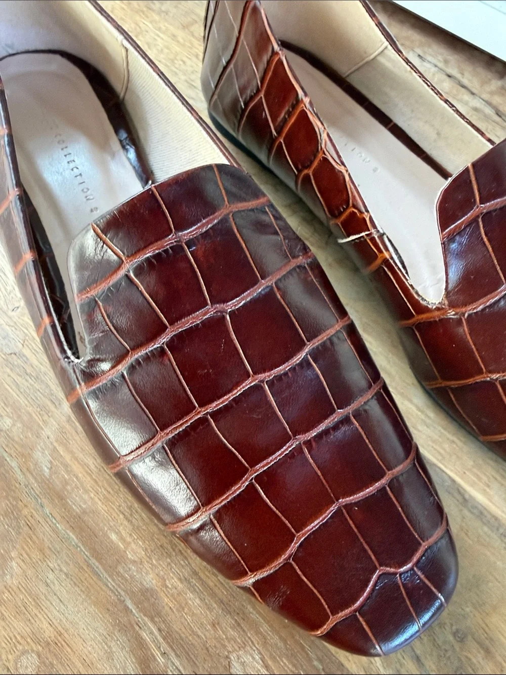 Zara Women’s Croc-Embossed Dark Brown Leather Slip-On Loafers